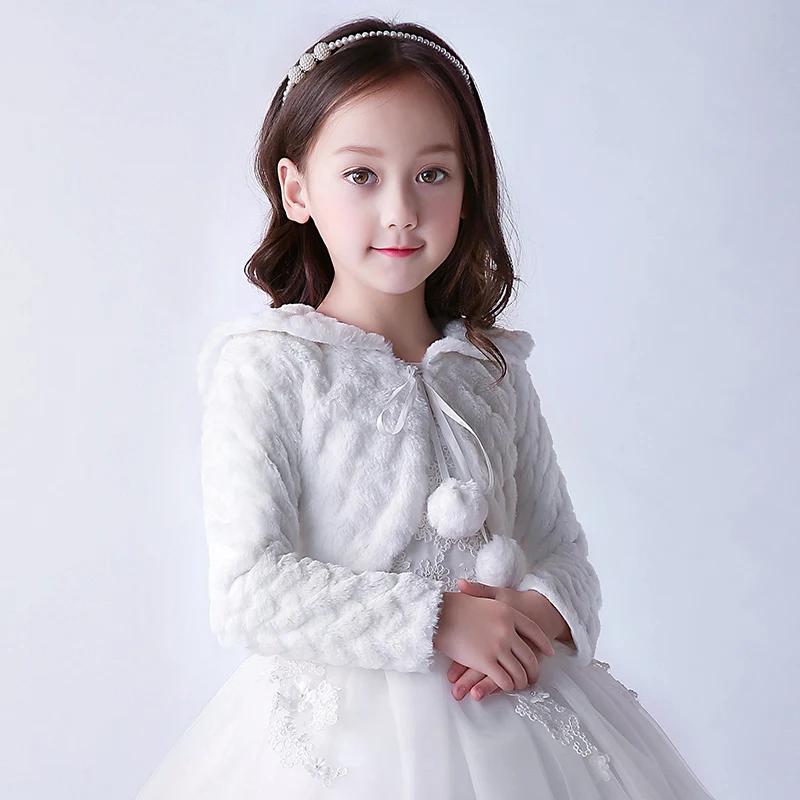 Faux Fur Cape Princess Flower Girl Jacket Cozy Cover-Up Coat Flower Girl Faux Fur Shawls