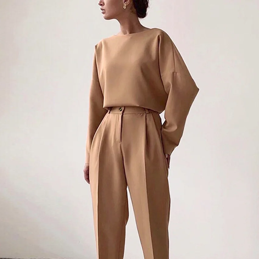 Elegant Solid Color Sweatshirt Women ladies Casual tops Fashion Winter Autumn Ladies Pullover kachi beige O-Neck Pullover Sweats