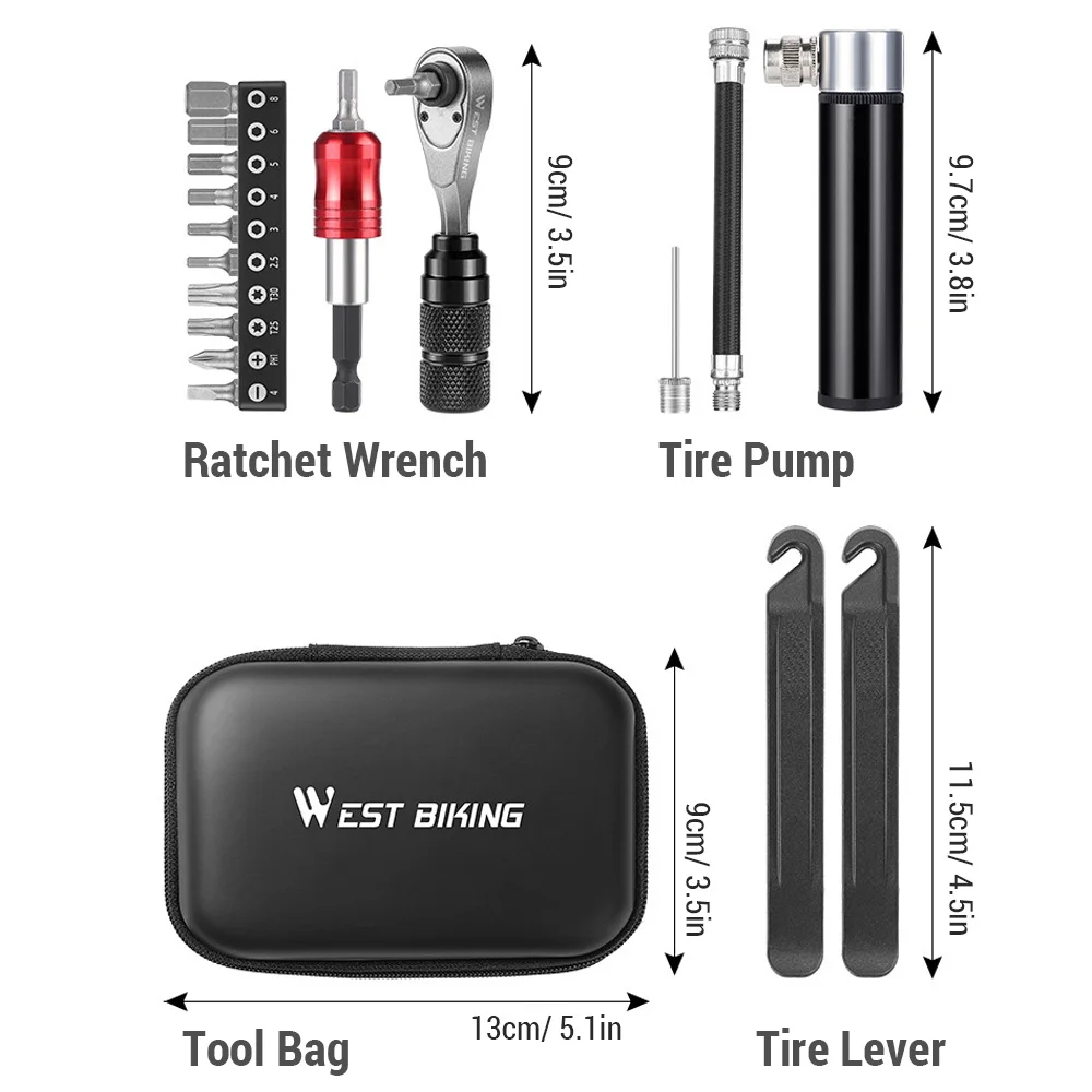 16 pcs Ratchet Wrenches Bike Repair Tool Kit  Multi-Functional Ideal for Bike Maintenance and Repairs Bicycle Tools