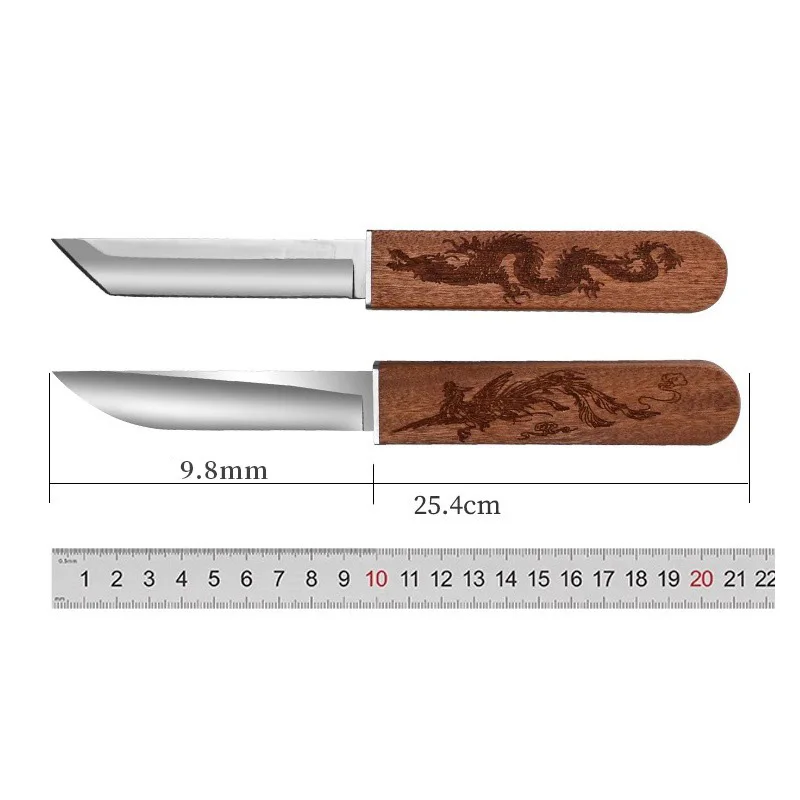 2-in-1 Camping Knife Portable Stainless Steel Hunting Knife Outdoor Fixed Blade Knife With Wood Handle