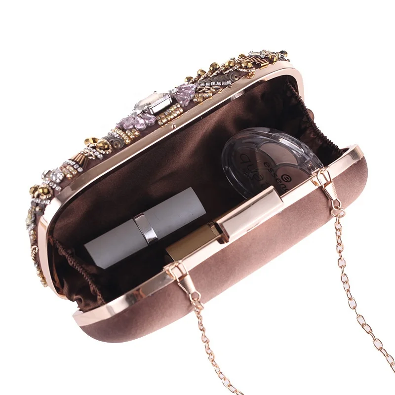 High Quality Fashion Women Clutch Bag Crystal Clutch Evening Bags Designer Evening India Stone Beaded Bag With  Frame handbags