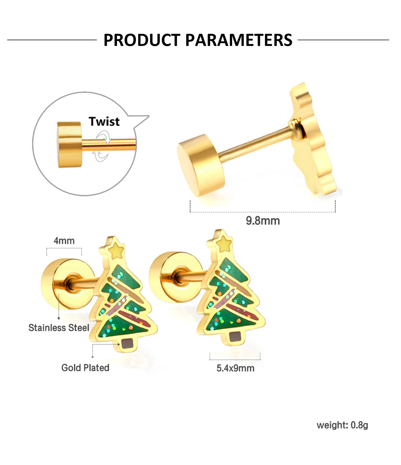 Christmas Cartoon Snowman Cane Elk Reindeer Tree Screw Plug Stud Earrings Antiallergic Stainless Steel Kids Jewelry For Children