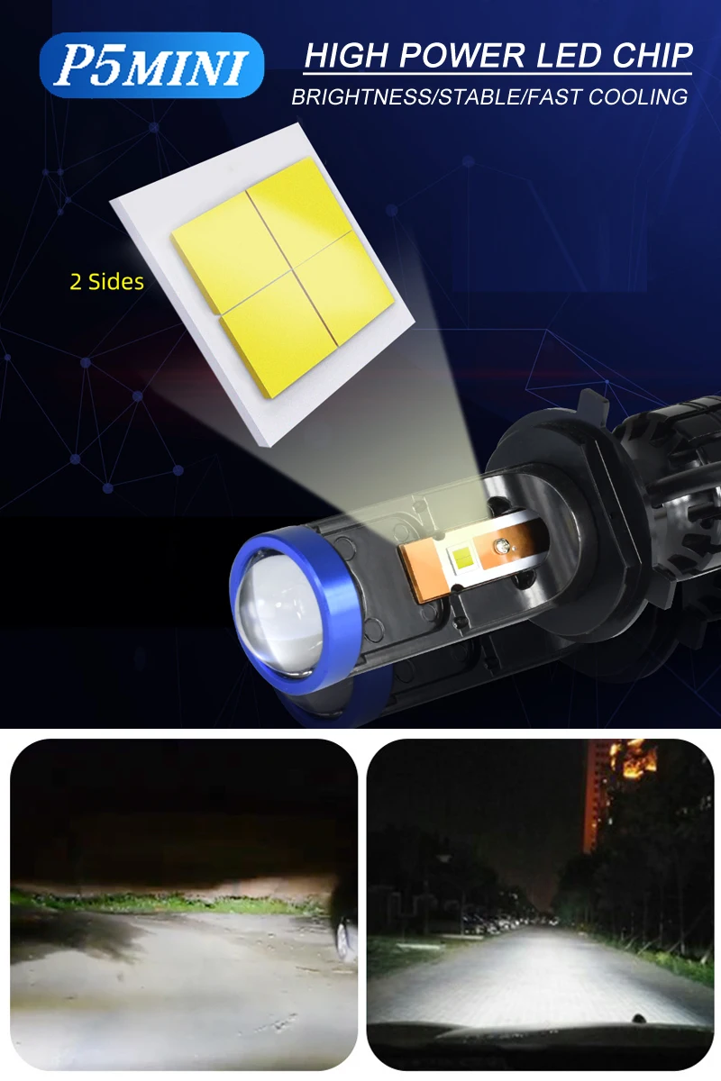 OEM Mini Projector H7/H4 P5 LED Headlights High-Power H4 Mini Projector Bulbs Bi-LED Laser for Honda Ford Xenon Golf Models