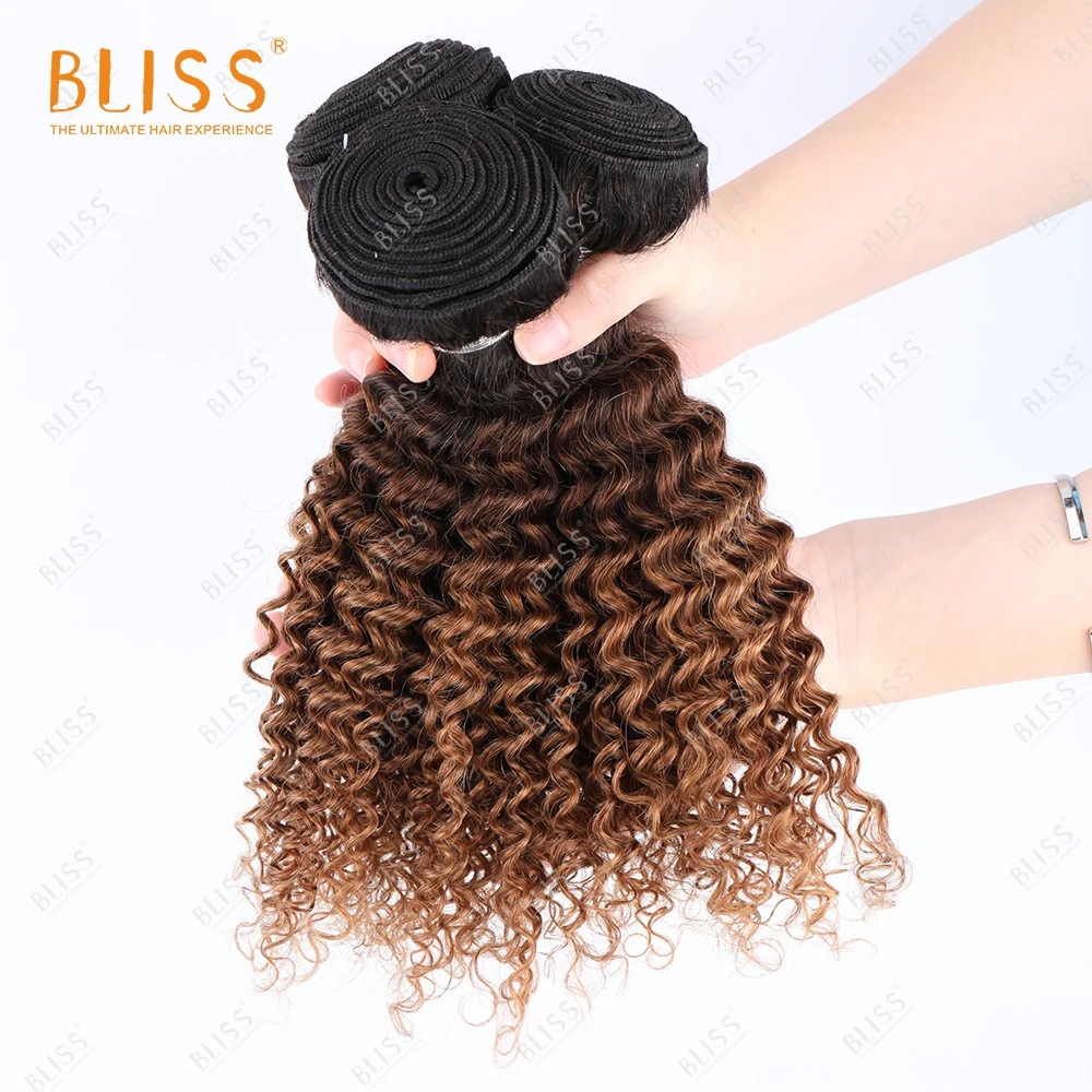 Bliss Color Hair Bundles T1b-4-30 Kinky Curly Bundles Virgin Cuticle Aligned Human Hair Peruvian Hair Wholesale