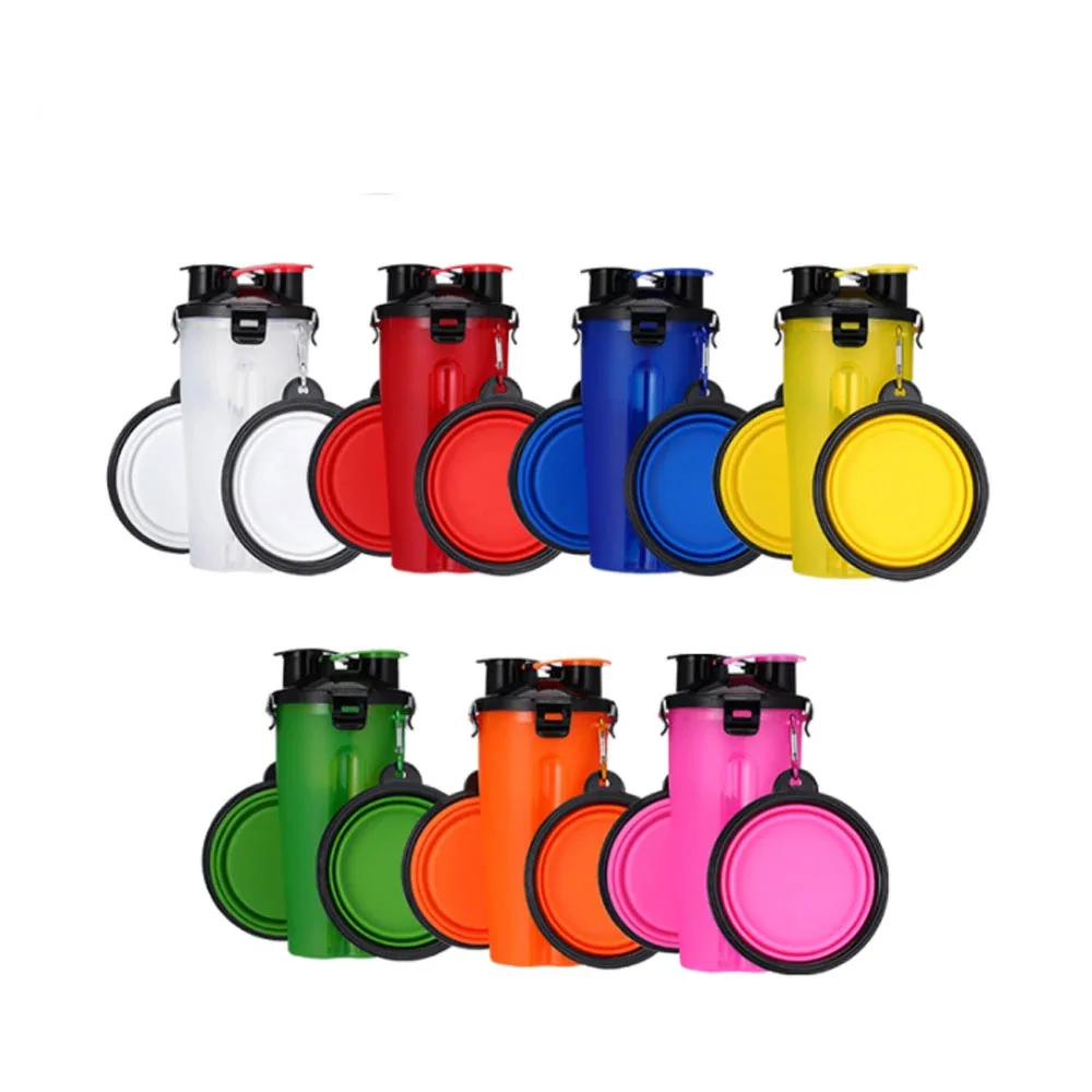 Dog 2 in 1 Bottle Pet Feeder Dog Water Bottle Collapsible Folding Bowl Travel Outdoor Food Water Storage For Cat Dog