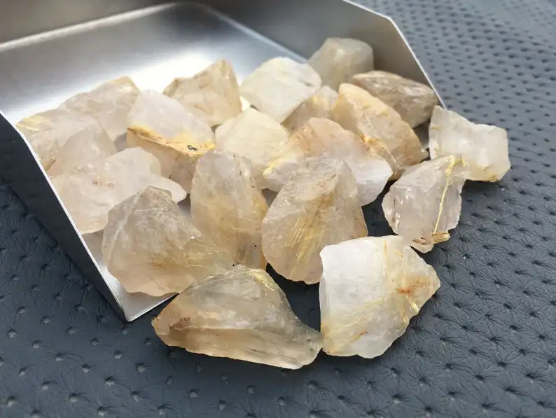 10 Piece Natural Golden Hair Rutile Quartz Loose Gemstone Untreated Raw Top Quality Making Rough Jewelry