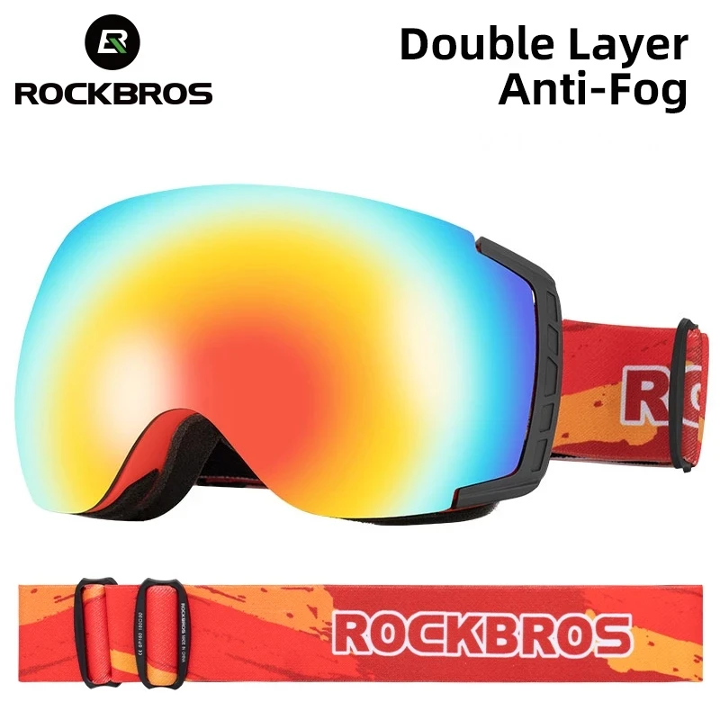 ROCKBROS зимние противотуманные лыжные очки двухслойные мужские и женские для сноуборда