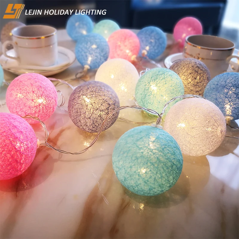 colorful  christmas cotton ball LED string lights for tree decoration