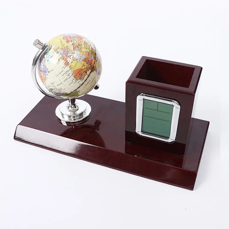 wooden penholder office desktop organizer business gift set table globe with penholder