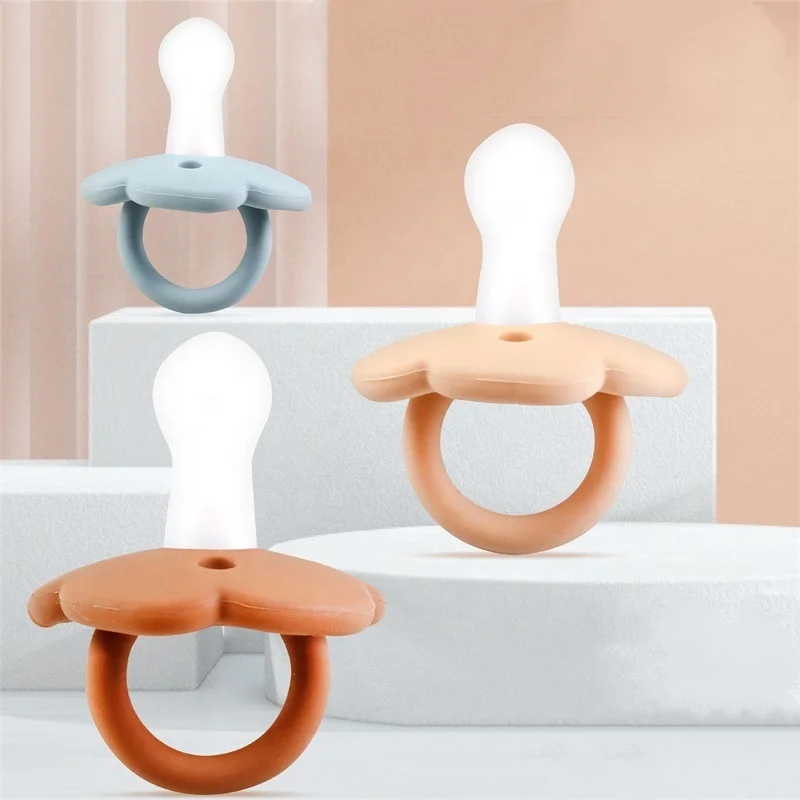 Baby Teething Toy Silicone Pacifier Flower Shape Silicone Handle Soft Nipple Teether With BPQ Free