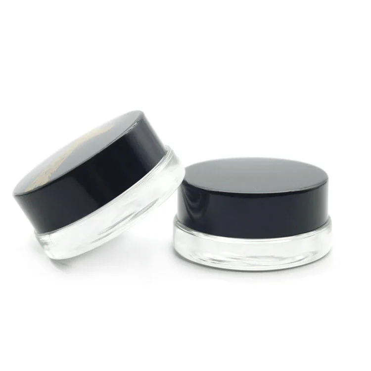 7ml Low Profile Thick Glass Containers with Black Lids - Concentrate Jars for Lip Balm, Wax, Cosmetics