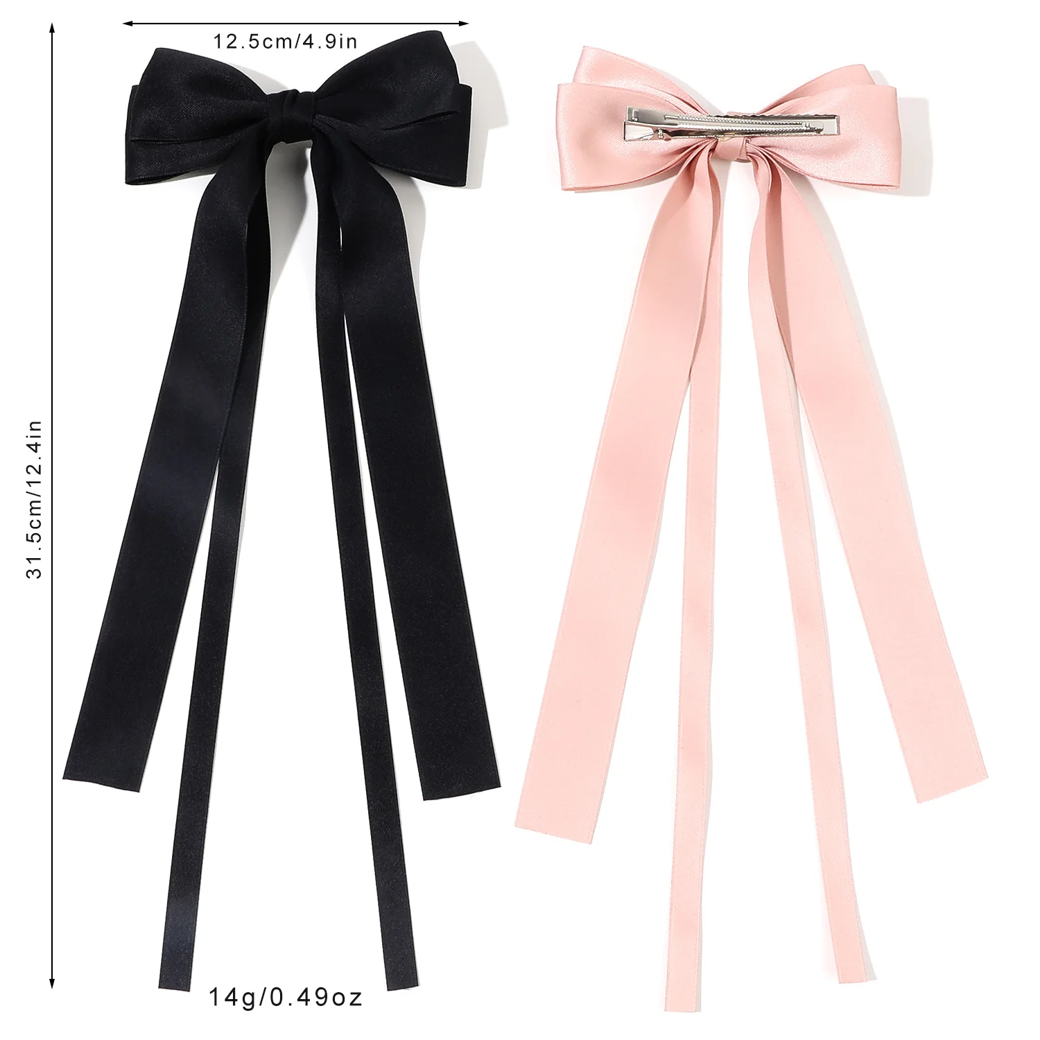 Factory Directly Selling Bows Duckbill Hair Clip Double Layer Polyester Fabric Long Ribbon Hair Bows For Girls Accessories