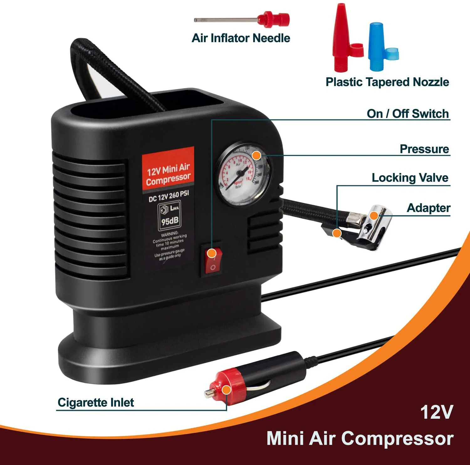 
Car compressor air pump air compressor tire inflator 250psi portable tire pump 