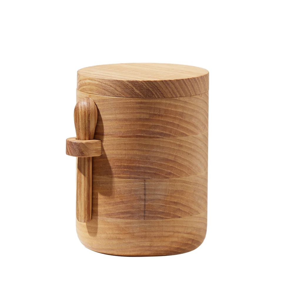 Wholesale Ash Wood Spice Pepper Salt Box Cellar Container with Swivel Lid and Spoon