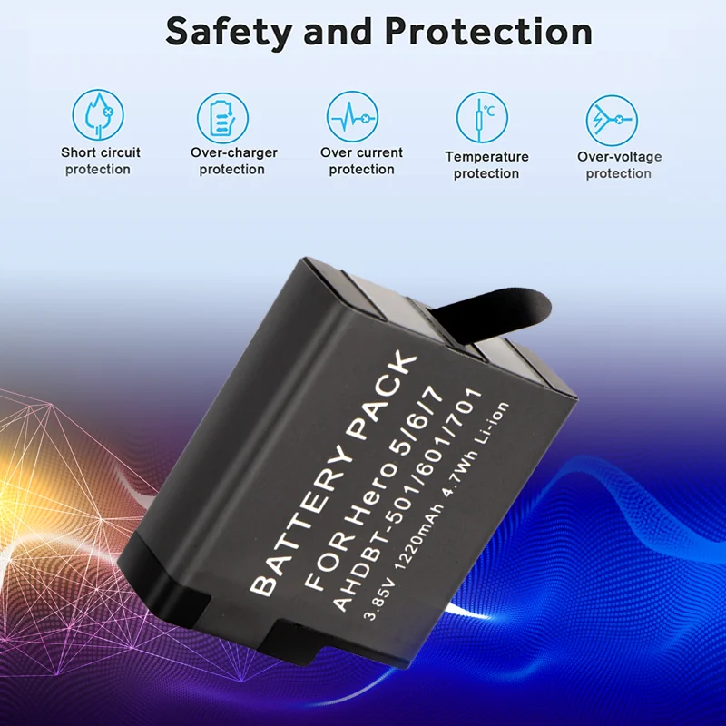 Kytuwy Camera accessories replace High Label capacity 1220mAh Baterias battery for gopro hero 7 6 5 Black