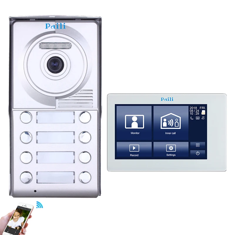 
7 inch TFT LCD touch safe house intercom Four wire video doorphone 