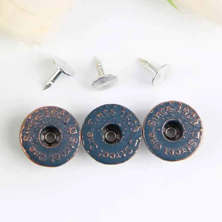 Custom Zinc Alloy Vintage Style 17MM Metal Buttons With Engraved Pattern Jeans Button And Rivets For Clothes