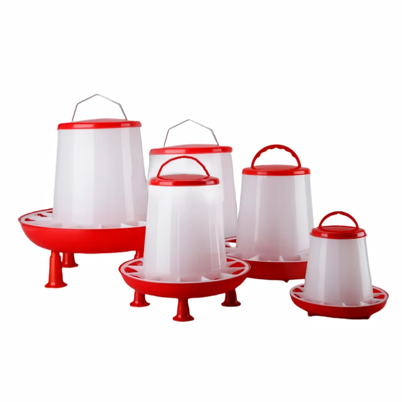 1.5kg Red automatic chicken feeders plastic feeding bucket for chicken duck bird poultry feeder with legs