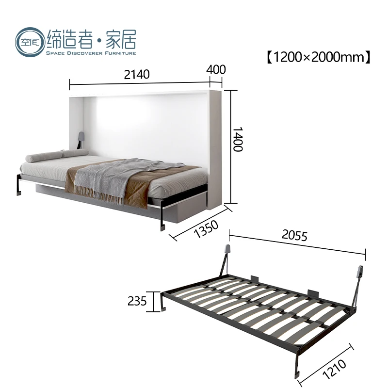 Space Saving Invisible Horizontal Marfy Wall Foldable Bed Steel Structure Double Full Murphy Wall Bed With Sofa Wall Bedroom