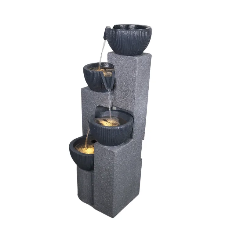 Simple Natural garden morden fountains Polyresin water fountain with lights for indoor garden decoration