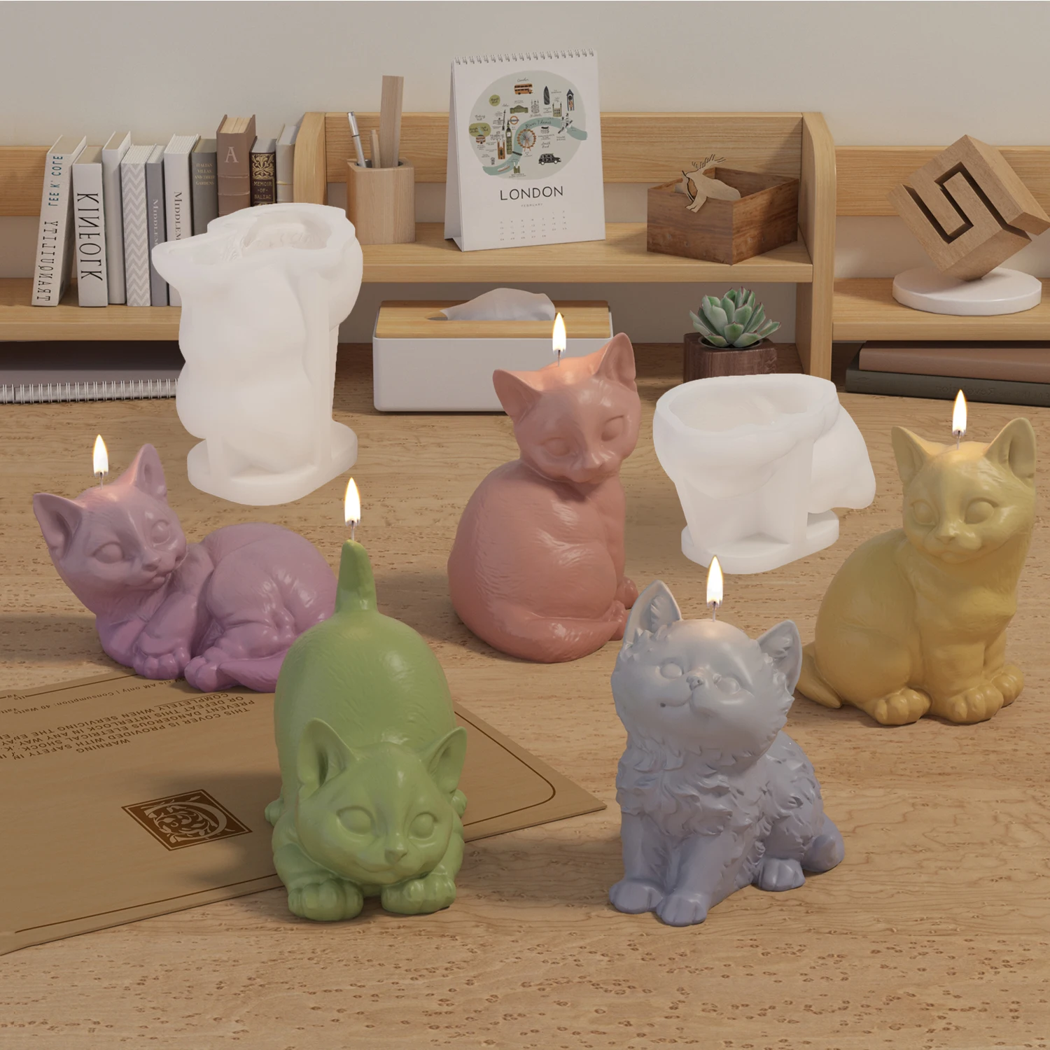 DM906 3D Cute Cat Resin Molds Gypsum Cement DIY Lovely Animal Aromatherapy Candle Silicone Mold For Cats
