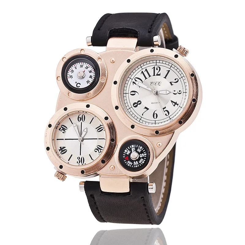 New fashion atmosphere double movement compass quartz watch men fashion sports watch CCQ109