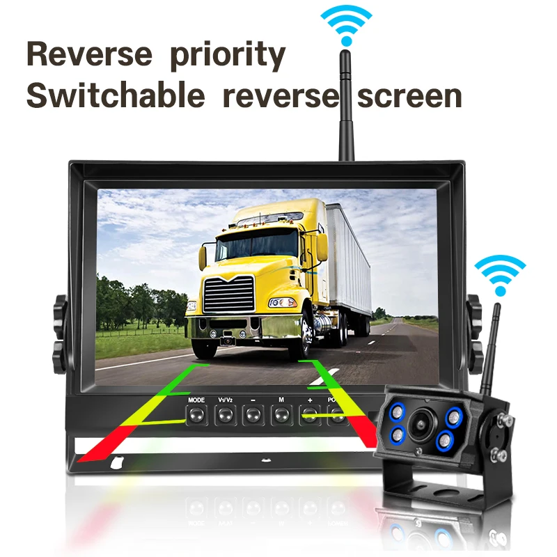 High Quality 9 inch Quad Screen DVR Monitor with Wireless Back Up Front Rear Left Right Waterproof IR Night Vision Cameras