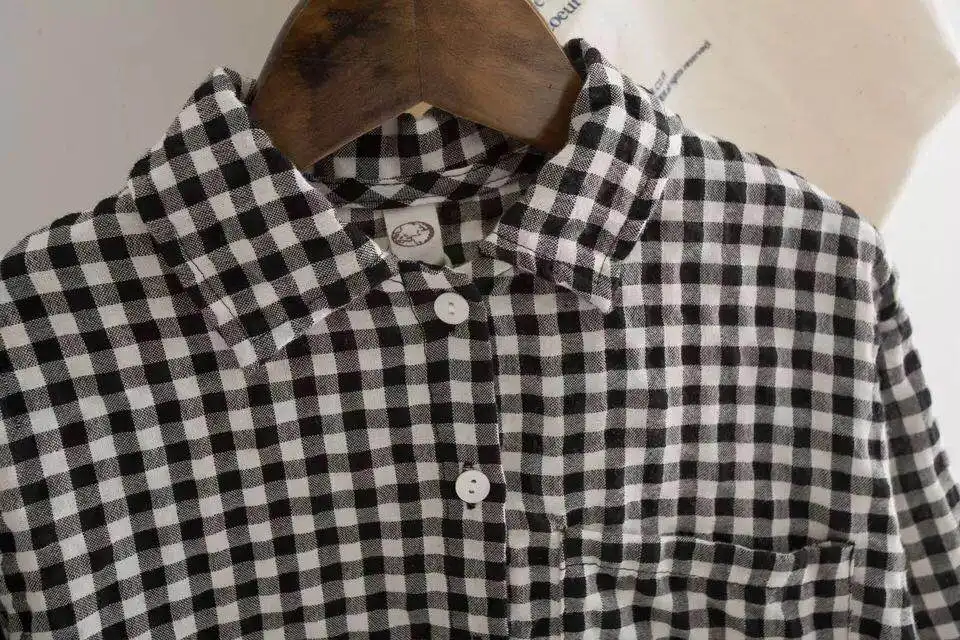 
Children Casual Clothes Kid Boy Girl Checked Linen ShirtTurn Down Collar Linen Blouse 2020 Children Autumn Top 