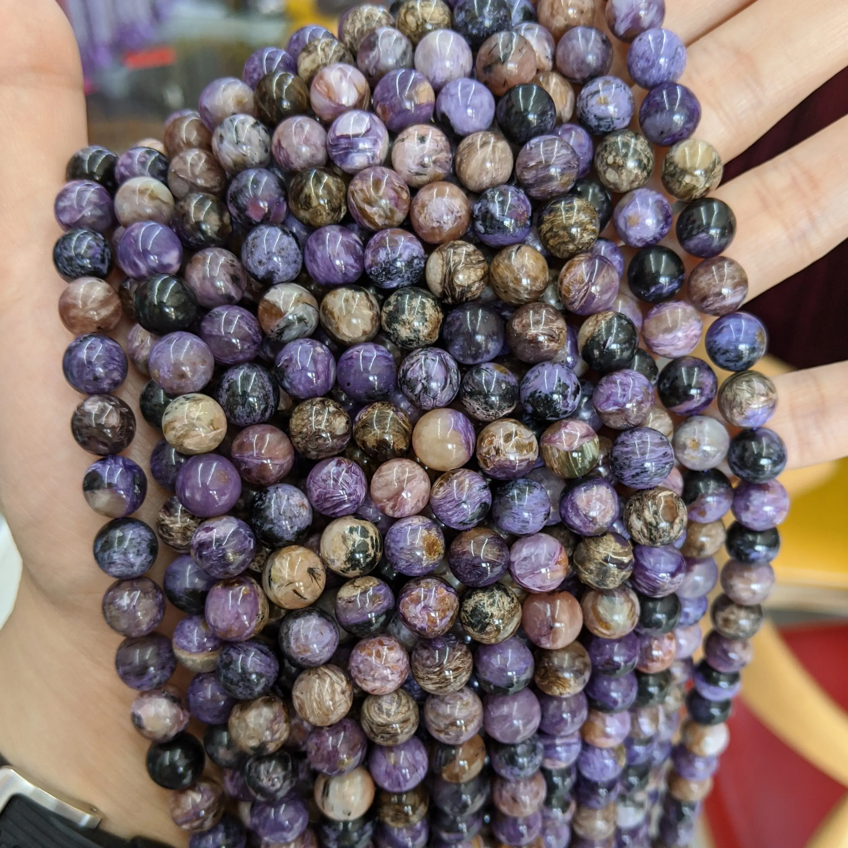 Natural Stone Gemstone Loose Round 6/8/10mm Beads Strand Purple Charoite