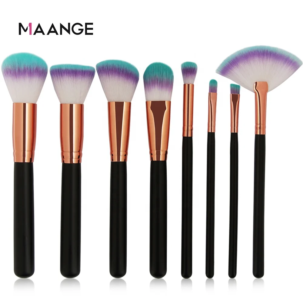 MAANGE 8pcs Wholesale Black White Cosmetics Professional Foundation Eye Brushes Custom Private Label Soft Makeup Brush Set