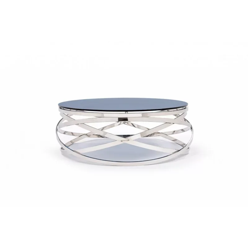 Modern Design Nordic Stainless Steel Living Room Furniture Smoked Tempered Glass Top Round Coffee Table