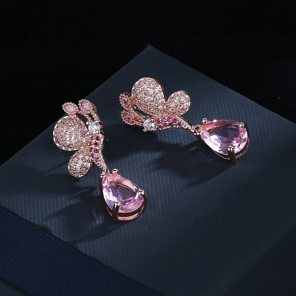 Exquisite Cubic Zircon Flower Earrings For Female Earring Women Fashion Jewelry Long zircon Dangler Earrings