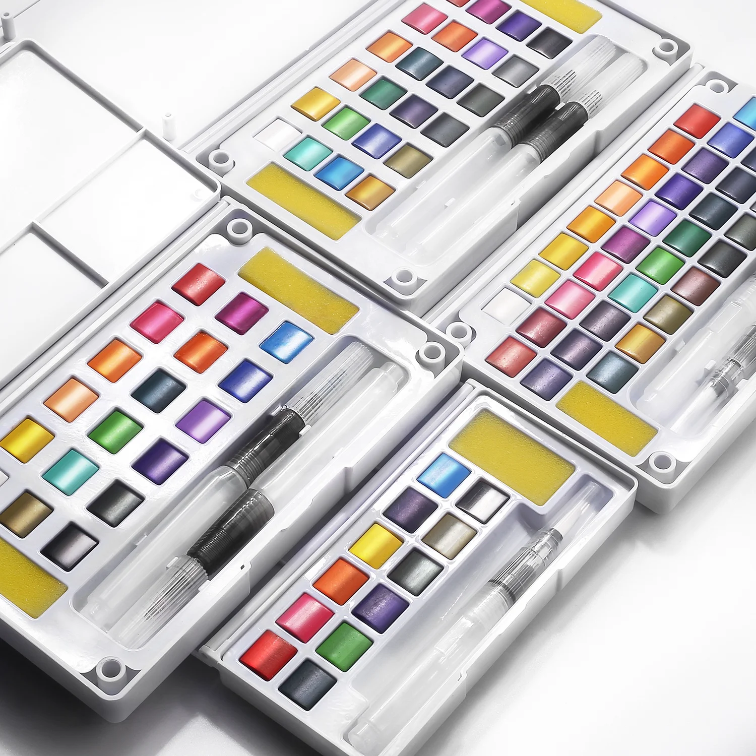 In Stock 12/18/24/36 Colors Professional Artist HalfPan Metallic Water Color Paint Cake Solid Watercolor Paint Set with Brush