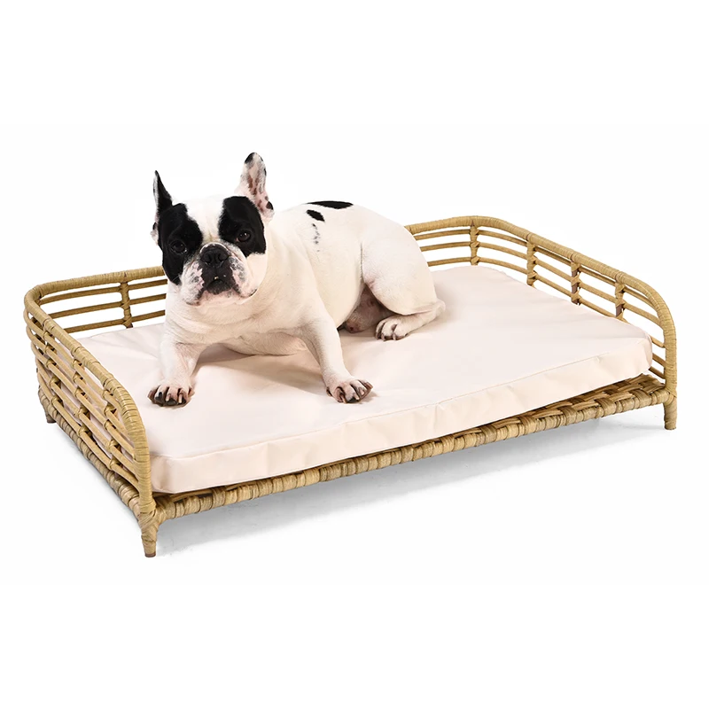 Hot Selling Sleeping PE Rattan Weaving Wicker Pet Bed Raised Elevated Dog Pet Bed