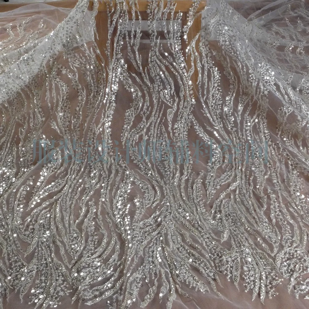 Fashionable European and American beaded sequin embroidery lace fabric for wedding dress evening dress