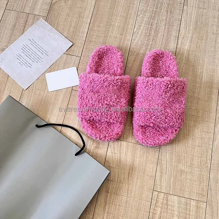 Original Fashion Pink Plush Indoor Designer Slipper Dropshipping Shoes Brand For Women
