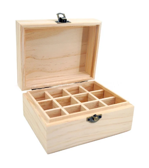 In Stock Handmade Solid Wooden Essential Oil Box 12 Grid Custom Wooden Box