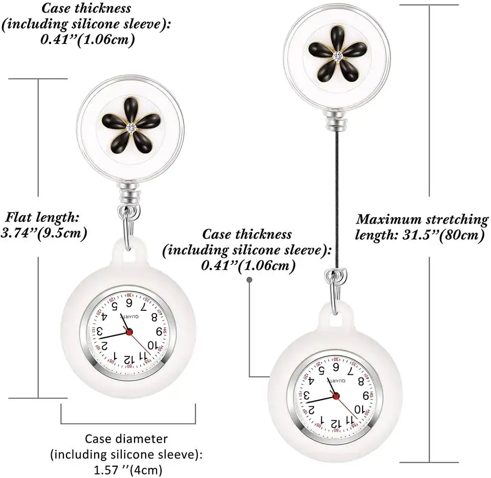 Silicon  Nurse Watch for Nurses Doctors, Clip-on Hanging Lapel Nurse Watch Silicone Cover Brooch Fob Pocket Watch Reel Ret