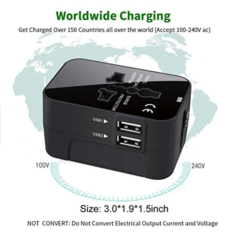 2 USB 5v 1a International Travel Adapter USB 3.0 adapter mobile phone travel charger for macbook Universal Travel Adapter