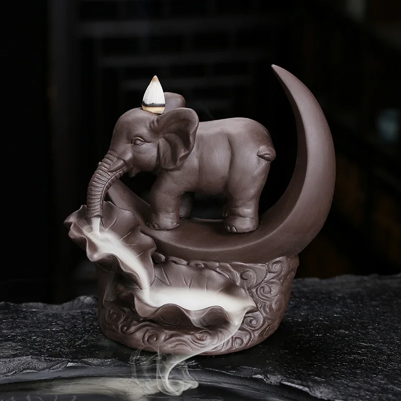 Original Zisha Sandalwood Burner Creative Crescent Elephant Home Tea Room Decoration Backflow Incense Burner