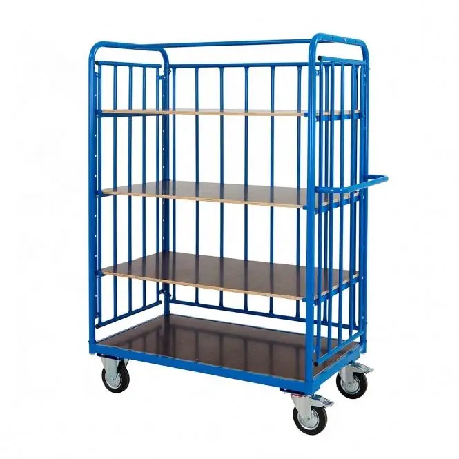 Warehouse Storage Rolling Pallet Industrial Collapsible Transport Rolling Cart Cage Trolley With 4 Wheels