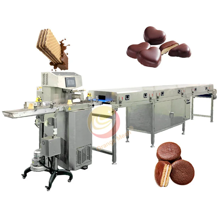 Compound Chocolate Coating Machine Cake Small Melt Chocolate Enrobing Line with Cooling Tunnel