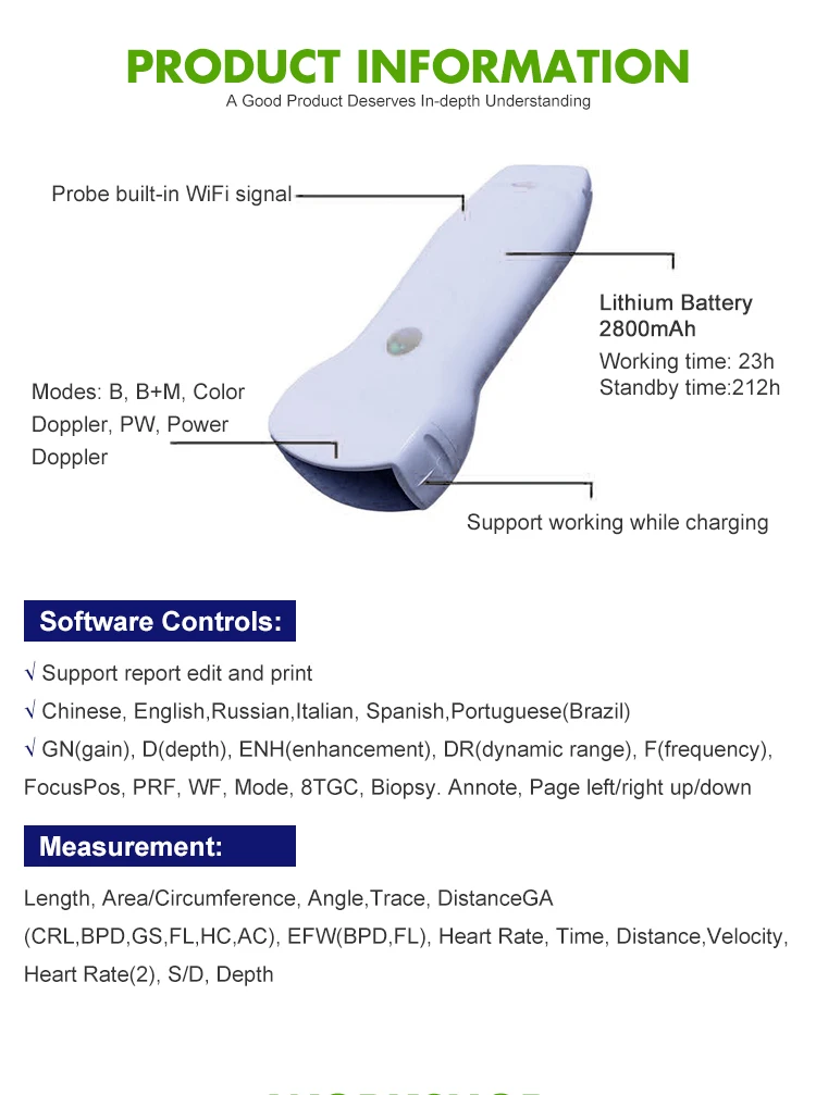 MT MEDICAL Portable Ultrasound Scanner Doppler Micro Convex USB Wifi Wireless Probe Ultrasound Probes