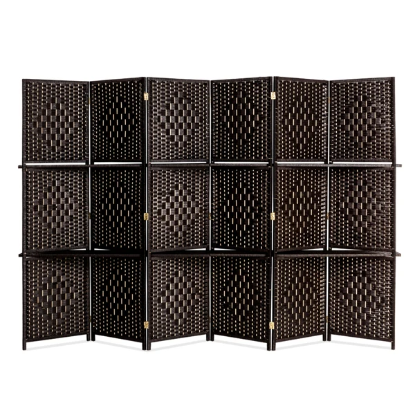 6 ft Tall Diamond Room Divider Folding Privacy Screens Partition Wall with 2 Display Shelves