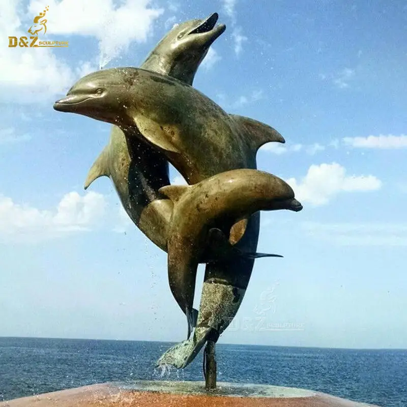 modern metal bronze /brass dolphin statue water fountain for pool