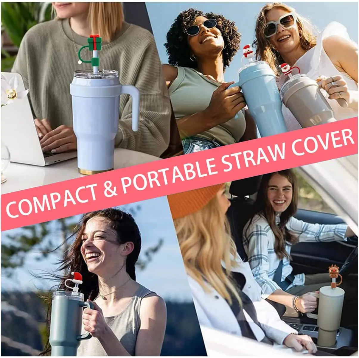 Straw Cover Cap for Stanley Cup Straw Topper Compatible with 30&40 Oz Tumbler with Handle Straw Tip Covers for Christmas Gifts