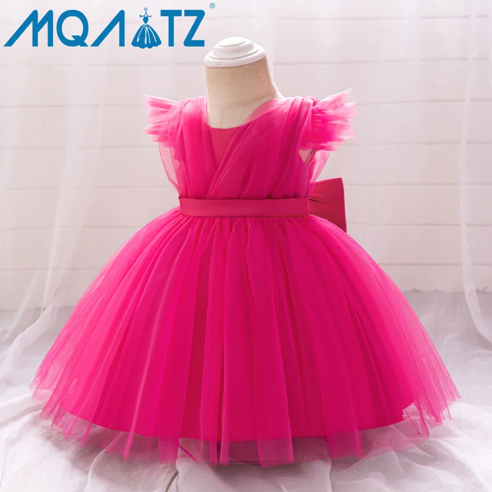MQATZ Rose Red Tulle Mesh Wedding Baby Girl Dress Toddler Birthday Party Princess Dresses for Kids L2226XZ