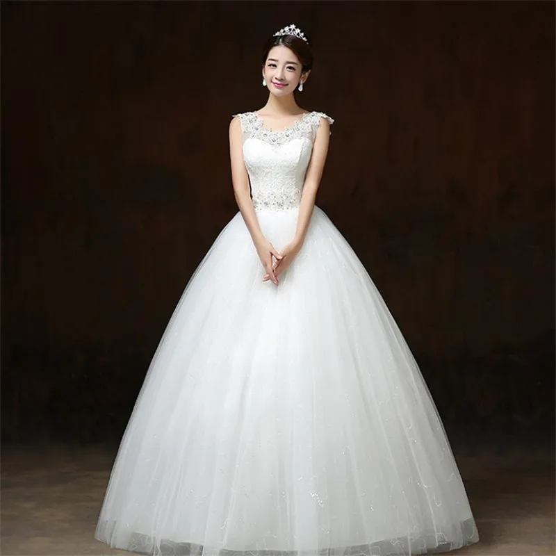 
2021 fashion vestidos de novia illusion neck elegant simple puffy bridal dress wedding gown 