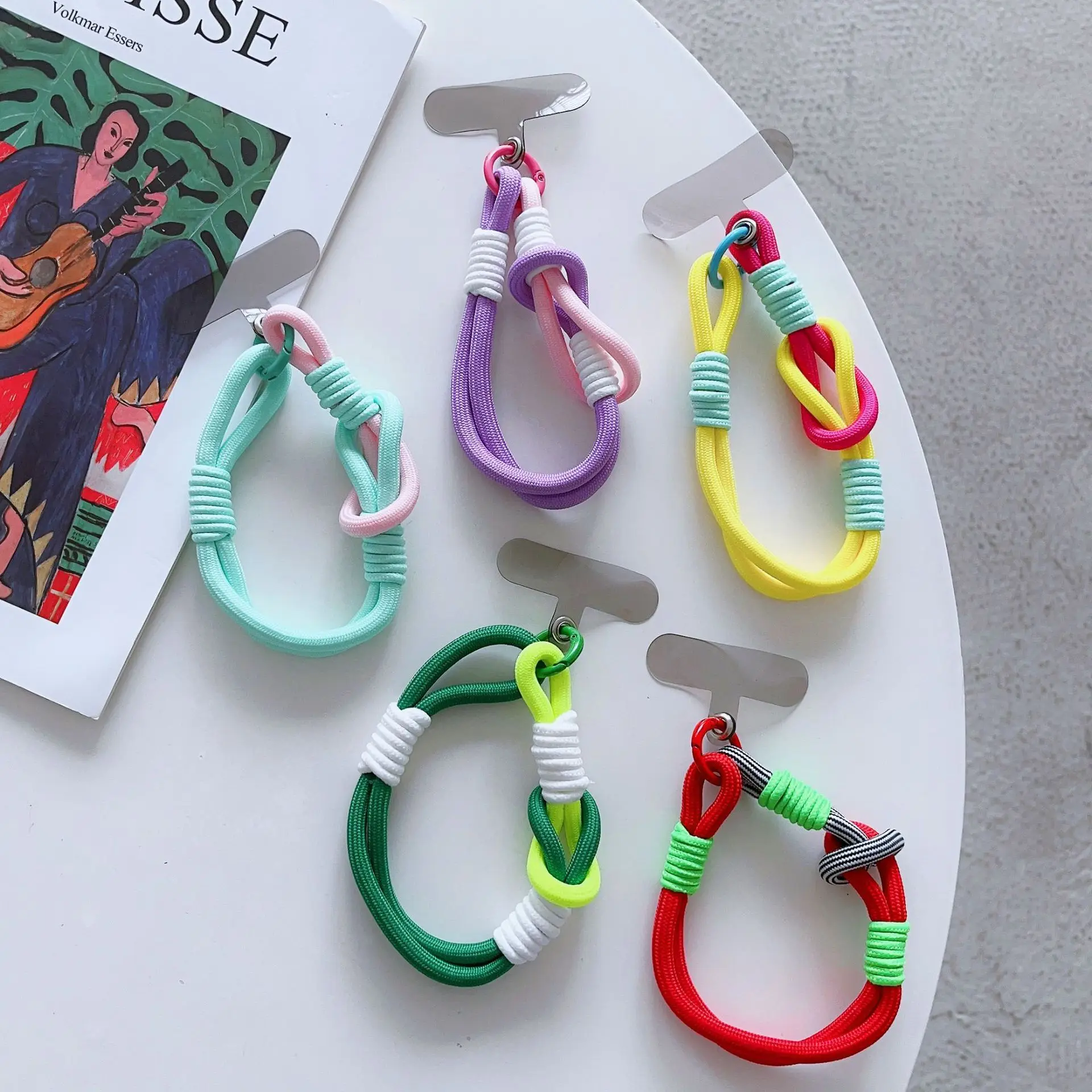 Braided Mobile Phone Lanyard Strap Hanging Chain Ring Cord with Patch Wrist Strap Cell Phone Holder Detachable Rope Keychain