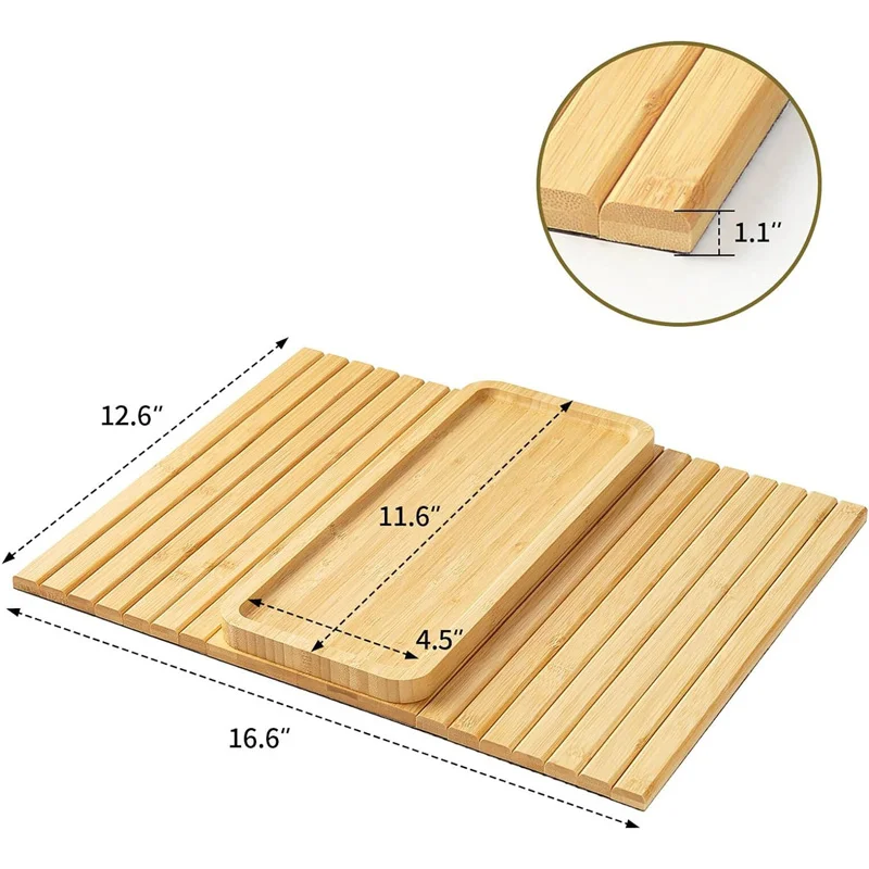 Bamboo Sofa Arm Tray Table with Extra Removable Tray Anti-Slip Sofa Armrest Trays